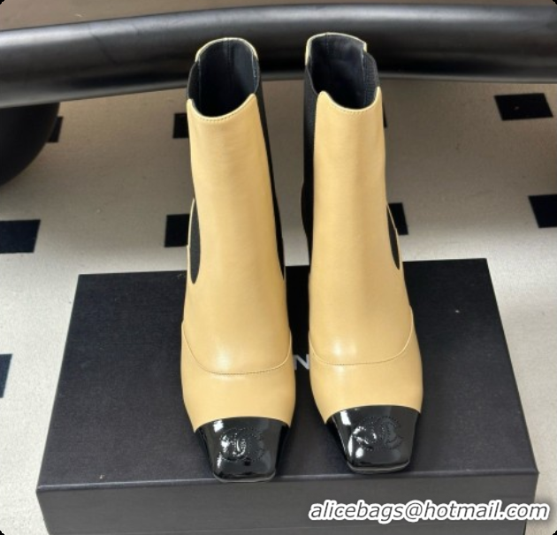 Luxury Chanel Ankle Boots in Lambskin & Patent Leather 6.5cm Heel CH090964 Beige 2026