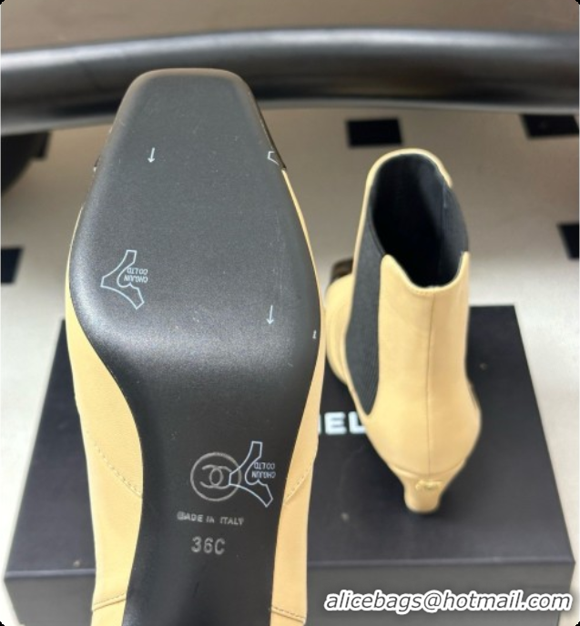 Luxury Chanel Ankle Boots in Lambskin & Patent Leather 6.5cm Heel CH090964 Beige 2026