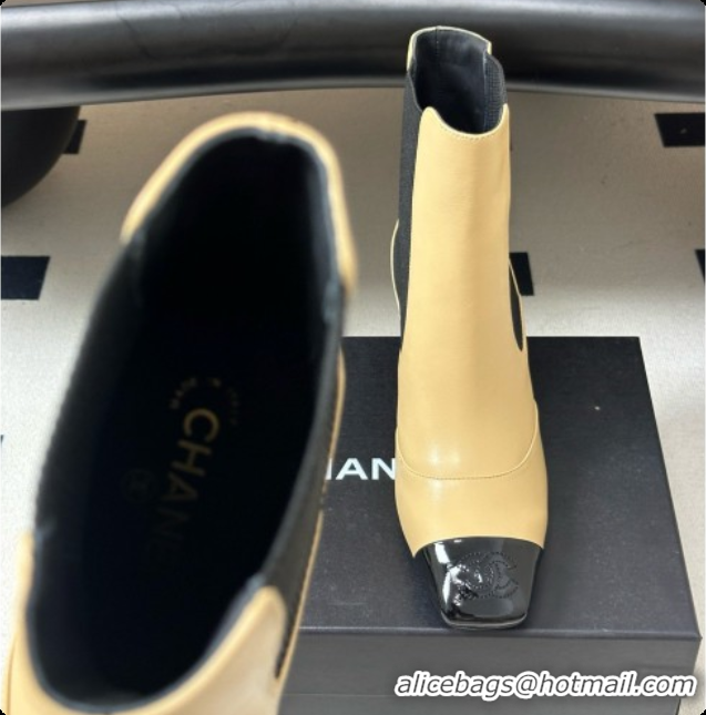 Luxury Chanel Ankle Boots in Lambskin & Patent Leather 6.5cm Heel CH090964 Beige 2026
