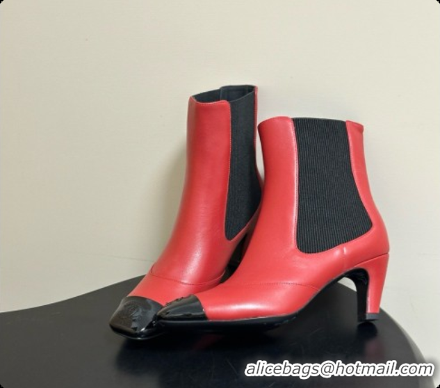 Buy New Cheap Chanel Ankle Boots in Lambskin & Patent Leather 6.5cm Heel CH090965 Burgundy 2026