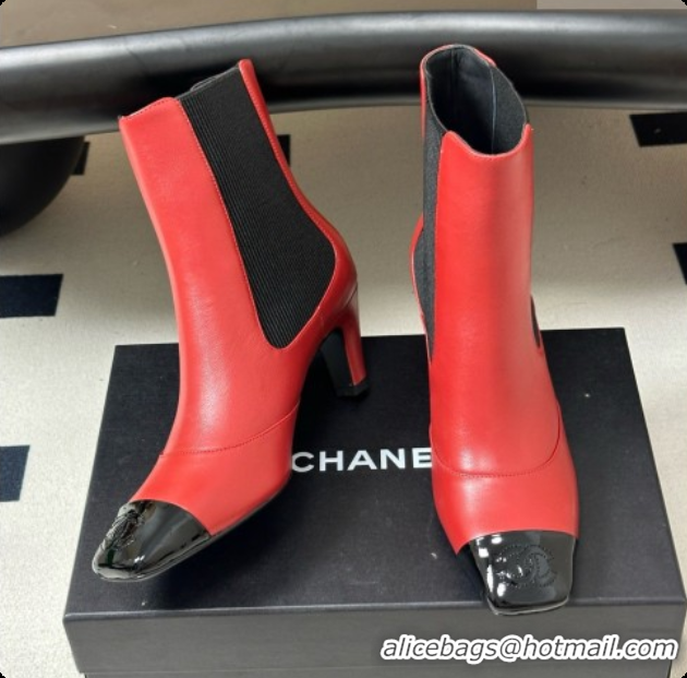 Buy New Cheap Chanel Ankle Boots in Lambskin & Patent Leather 6.5cm Heel CH090965 Burgundy 2026