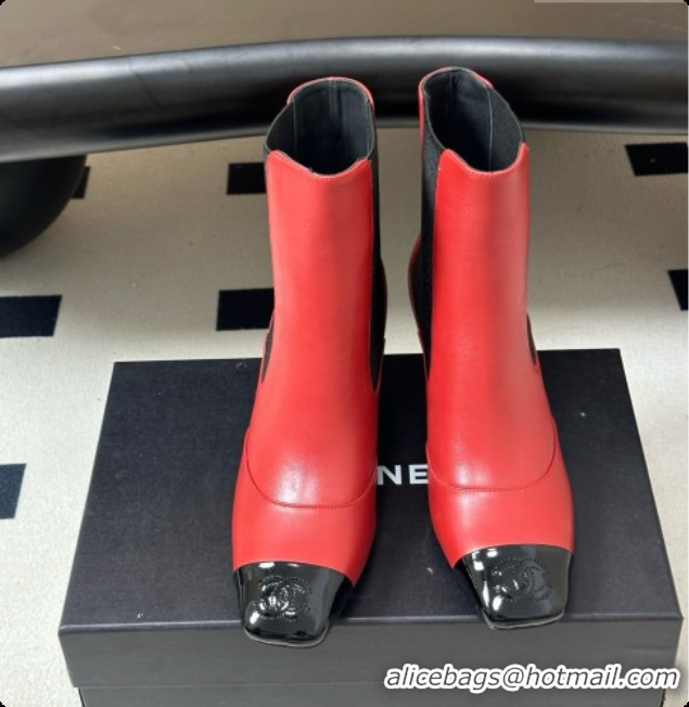 Buy New Cheap Chanel Ankle Boots in Lambskin & Patent Leather 6.5cm Heel CH090965 Burgundy 2026