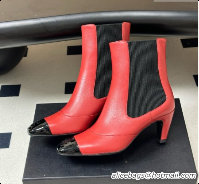 Buy New Cheap Chanel Ankle Boots in Lambskin & Patent Leather 6.5cm Heel CH090965 Burgundy 2026