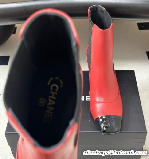 Buy New Cheap Chanel Ankle Boots in Lambskin & Patent Leather 6.5cm Heel CH090965 Burgundy 2026