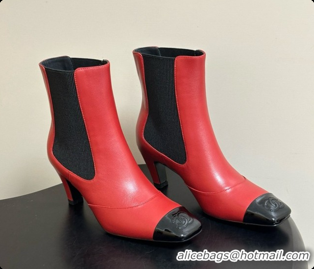 Buy New Cheap Chanel Ankle Boots in Lambskin & Patent Leather 6.5cm Heel CH090965 Burgundy 2026