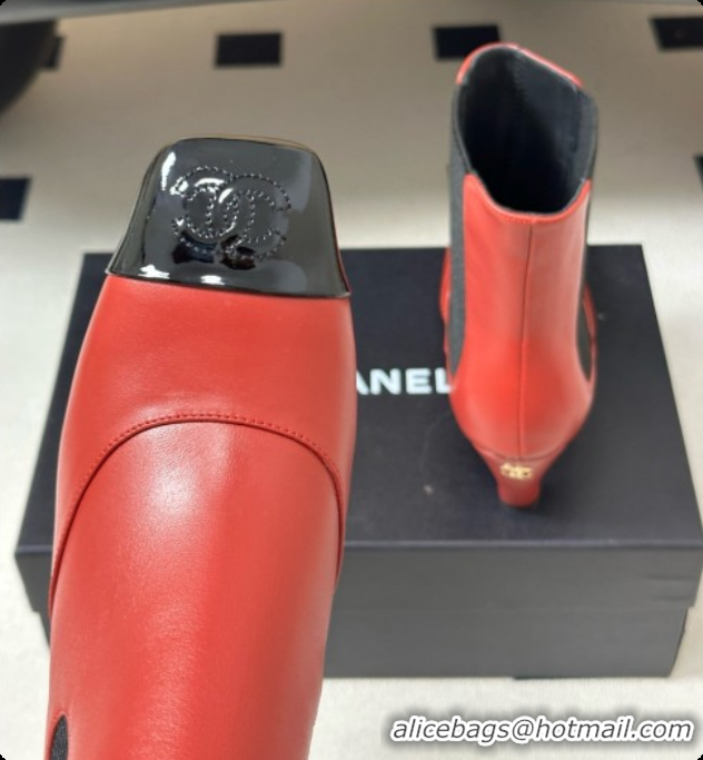 Buy New Cheap Chanel Ankle Boots in Lambskin & Patent Leather 6.5cm Heel CH090965 Burgundy 2026
