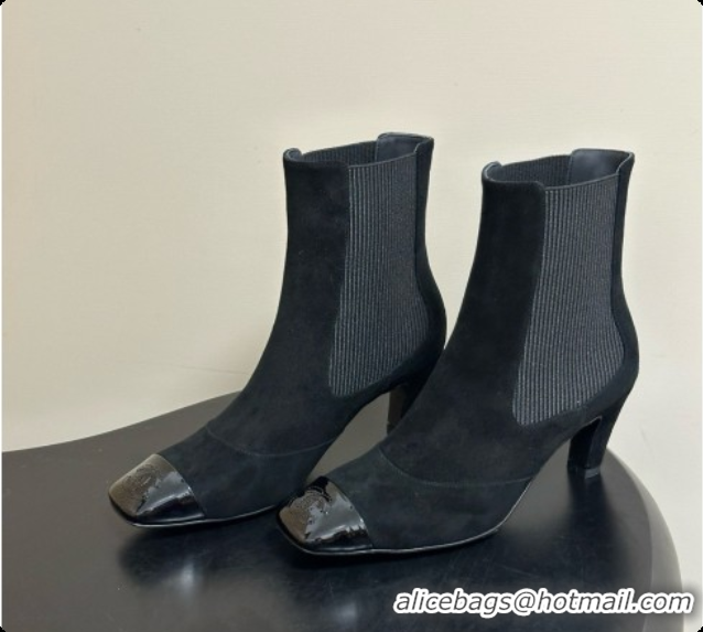 Chanel Ankle Boots in Suede & Patent Leather 6.5cm Heel CH090966 Black 2026