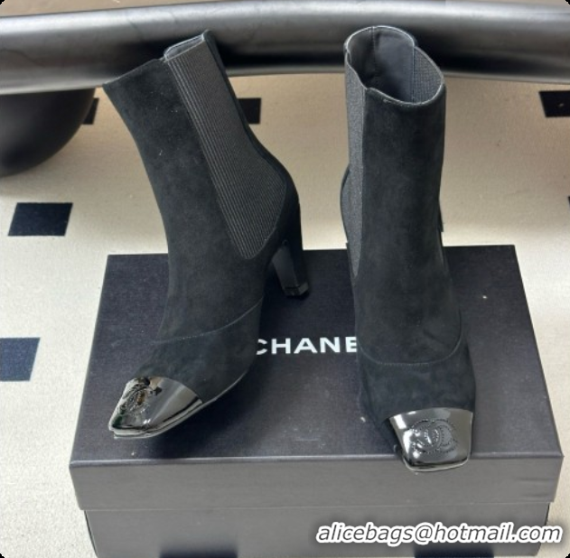 Chanel Ankle Boots in Suede & Patent Leather 6.5cm Heel CH090966 Black 2026