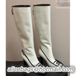 Big Discount Chanel High Boots in Lambskin & Patent Leather 8.5cm Heel CH090967 White 2026