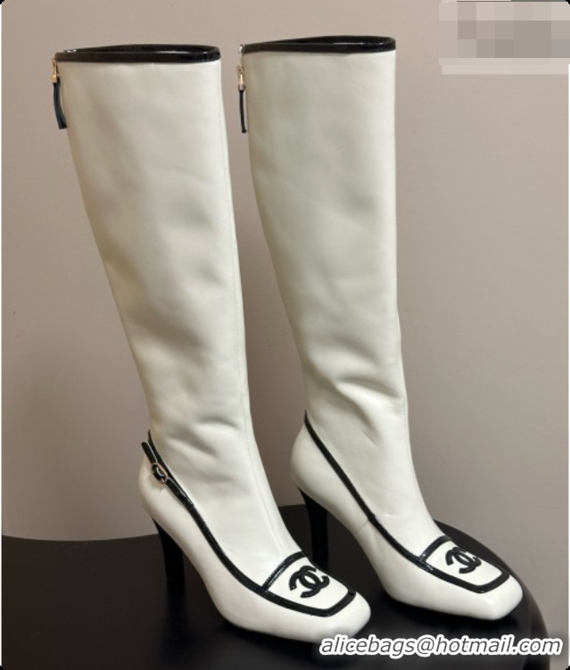 Big Discount Chanel High Boots in Lambskin & Patent Leather 8.5cm Heel CH090967 White 2026