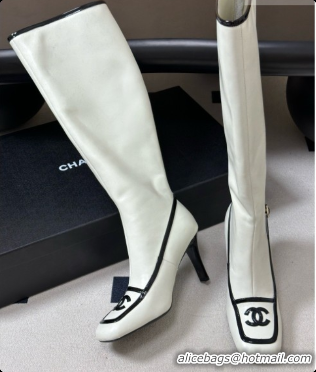 Big Discount Chanel High Boots in Lambskin & Patent Leather 8.5cm Heel CH090967 White 2026