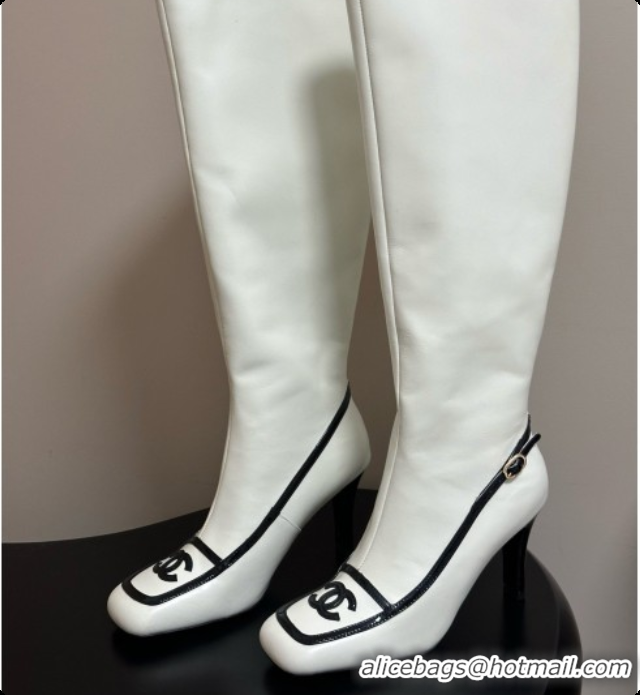 Big Discount Chanel High Boots in Lambskin & Patent Leather 8.5cm Heel CH090967 White 2026