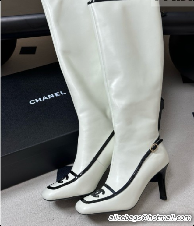 Big Discount Chanel High Boots in Lambskin & Patent Leather 8.5cm Heel CH090967 White 2026