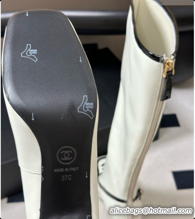 Big Discount Chanel High Boots in Lambskin & Patent Leather 8.5cm Heel CH090967 White 2026