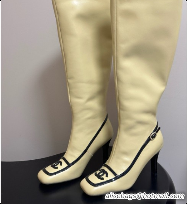 Buy Duplicate Chanel High Boots in Lambskin & Patent Leather 8.5cm Heel CH090968 Beige 2026