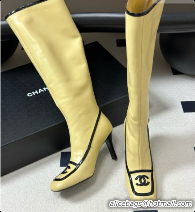 Buy Duplicate Chanel High Boots in Lambskin & Patent Leather 8.5cm Heel CH090968 Beige 2026