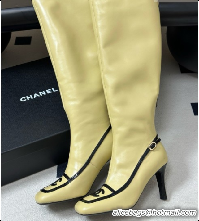 Buy Duplicate Chanel High Boots in Lambskin & Patent Leather 8.5cm Heel CH090968 Beige 2026