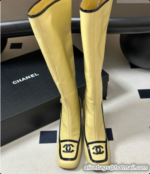 Buy Duplicate Chanel High Boots in Lambskin & Patent Leather 8.5cm Heel CH090968 Beige 2026