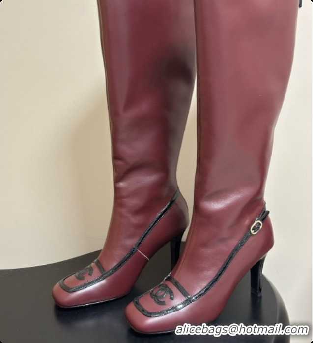 Hot Style Chanel High Boots in Lambskin & Patent Leather 8.5cm Heel CH090970 Burgundy 2026