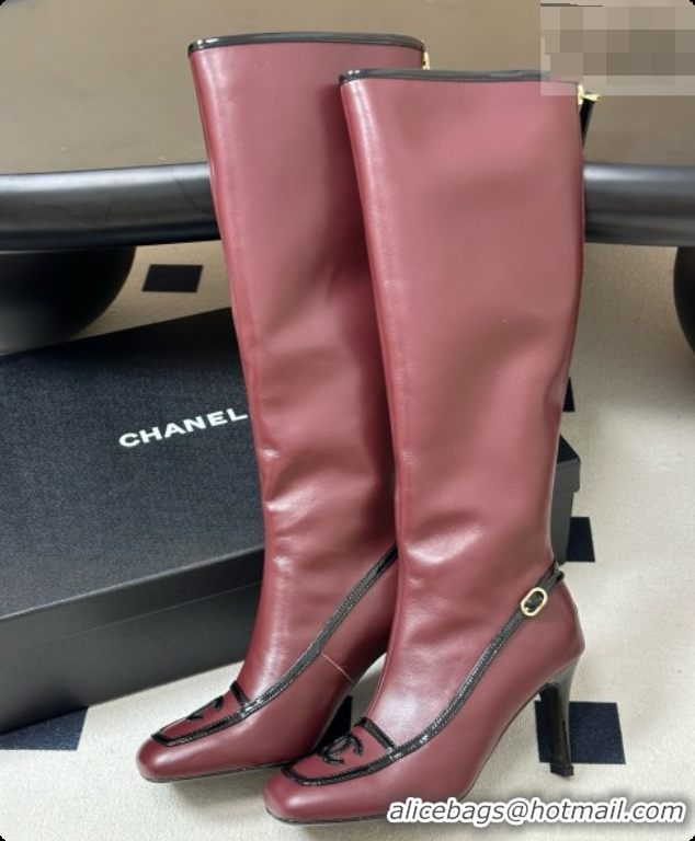 Hot Style Chanel High Boots in Lambskin & Patent Leather 8.5cm Heel CH090970 Burgundy 2026