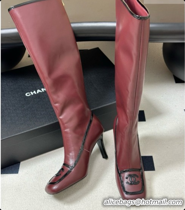 Hot Style Chanel High Boots in Lambskin & Patent Leather 8.5cm Heel CH090970 Burgundy 2026
