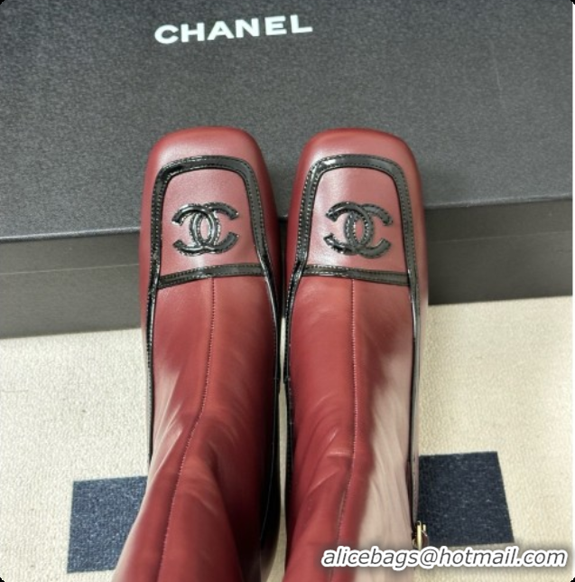 Hot Style Chanel High Boots in Lambskin & Patent Leather 8.5cm Heel CH090970 Burgundy 2026