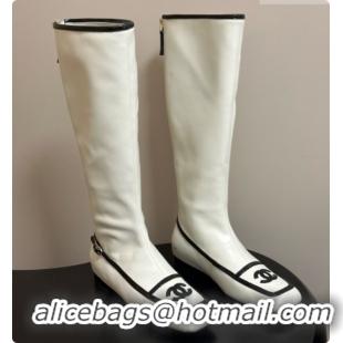 Big Enough Chanel High Boots in Lambskin & Patent Leather CH090971 White 2026