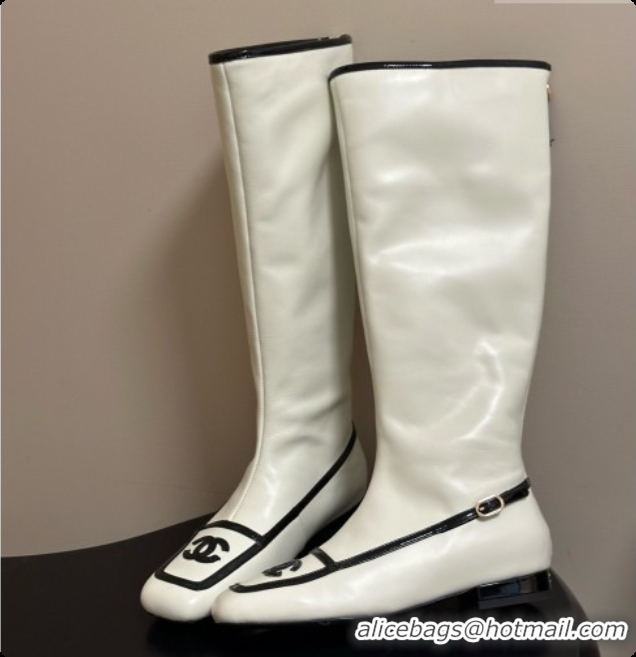 Big Enough Chanel High Boots in Lambskin & Patent Leather CH090971 White 2026