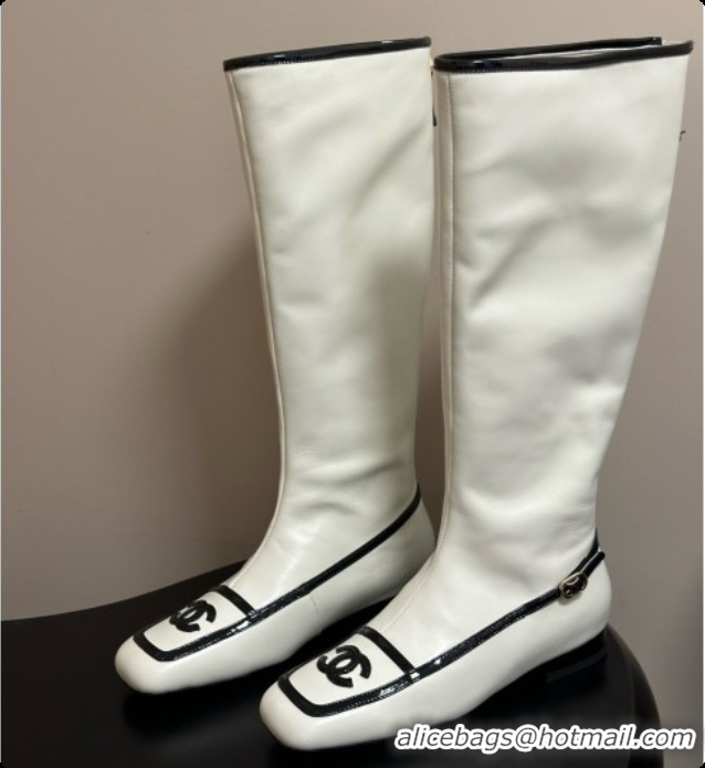 Big Enough Chanel High Boots in Lambskin & Patent Leather CH090971 White 2026