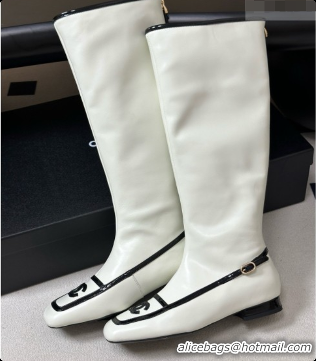 Big Enough Chanel High Boots in Lambskin & Patent Leather CH090971 White 2026