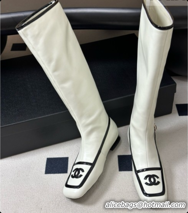 Big Enough Chanel High Boots in Lambskin & Patent Leather CH090971 White 2026