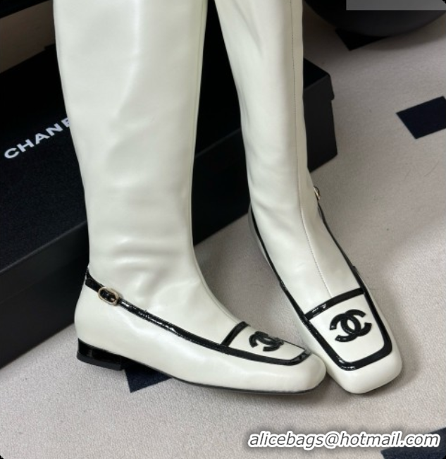 Big Enough Chanel High Boots in Lambskin & Patent Leather CH090971 White 2026