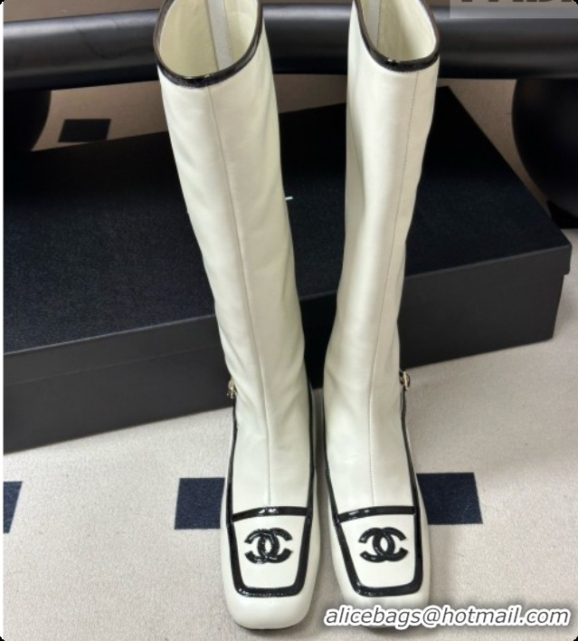 Big Enough Chanel High Boots in Lambskin & Patent Leather CH090971 White 2026
