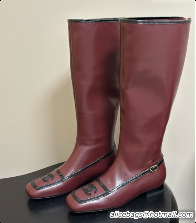 Cheap Price Chanel High Boots in Lambskin & Patent Leather CH090974 Burgundy 2026