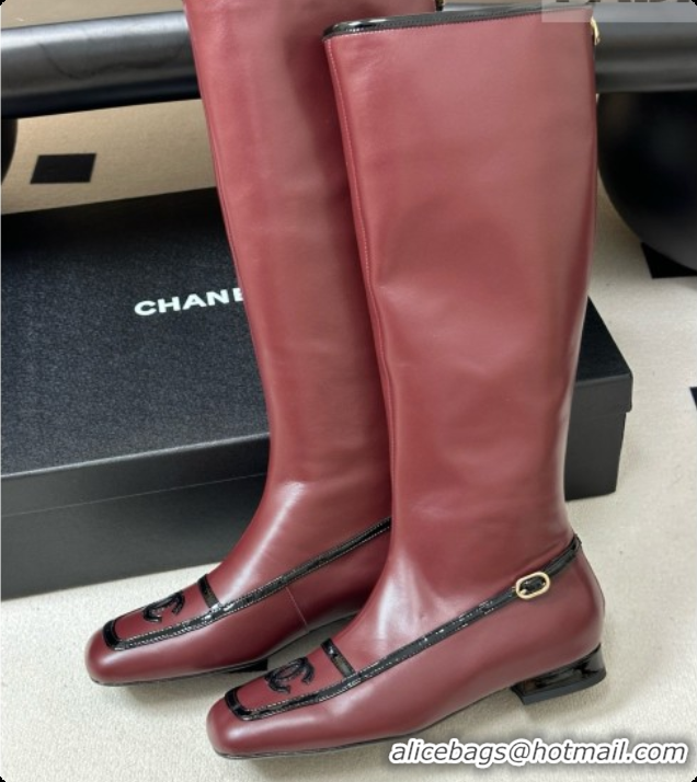 Cheap Price Chanel High Boots in Lambskin & Patent Leather CH090974 Burgundy 2026