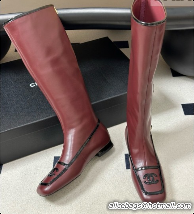 Cheap Price Chanel High Boots in Lambskin & Patent Leather CH090974 Burgundy 2026