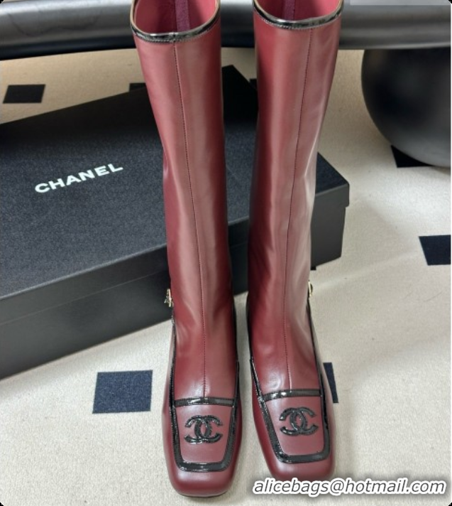 Cheap Price Chanel High Boots in Lambskin & Patent Leather CH090974 Burgundy 2026