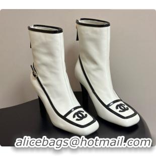 Charming Chanel Short Boots in Lambskin & Patent Leather 8.5cm Heel CH090975 White 2026