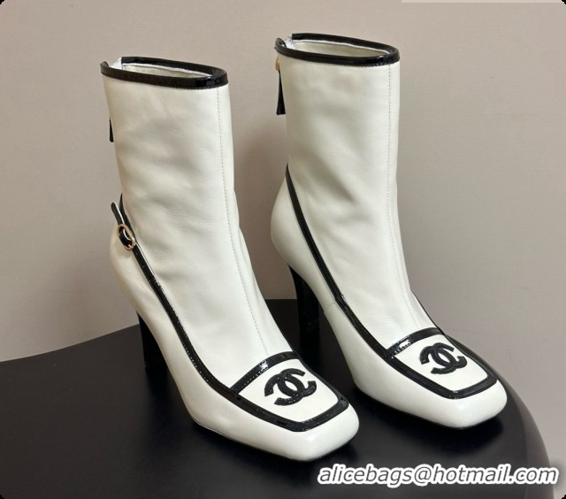 Charming Chanel Short Boots in Lambskin & Patent Leather 8.5cm Heel CH090975 White 2026