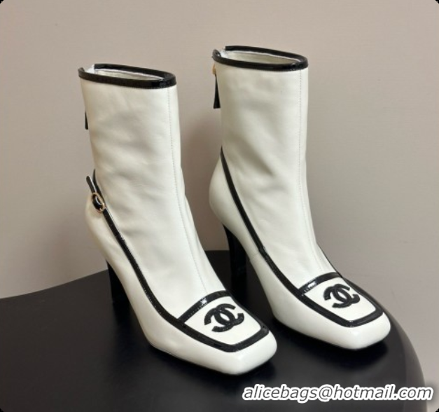 Charming Chanel Short Boots in Lambskin & Patent Leather 8.5cm Heel CH090975 White 2026