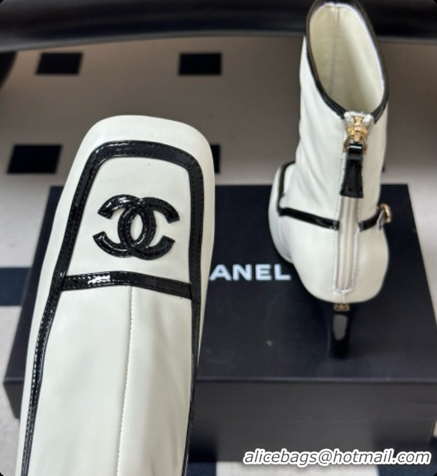 Charming Chanel Short Boots in Lambskin & Patent Leather 8.5cm Heel CH090975 White 2026