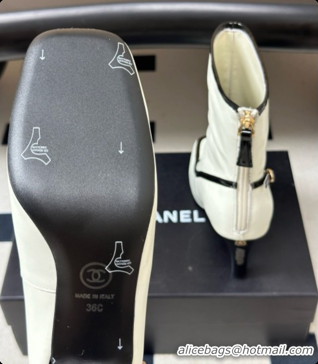 Charming Chanel Short Boots in Lambskin & Patent Leather 8.5cm Heel CH090975 White 2026