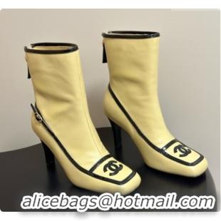 Best Grade Chanel Short Boots in Lambskin & Patent Leather 8.5cm Heel CH090976 Beige 2026
