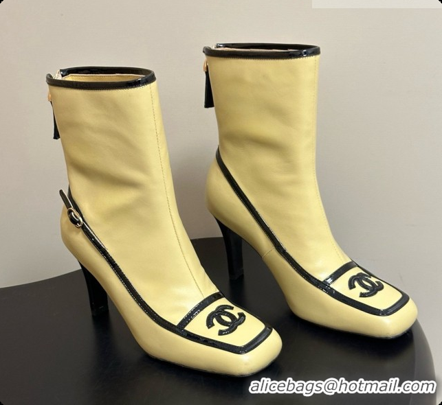 Best Grade Chanel Short Boots in Lambskin & Patent Leather 8.5cm Heel CH090976 Beige 2026