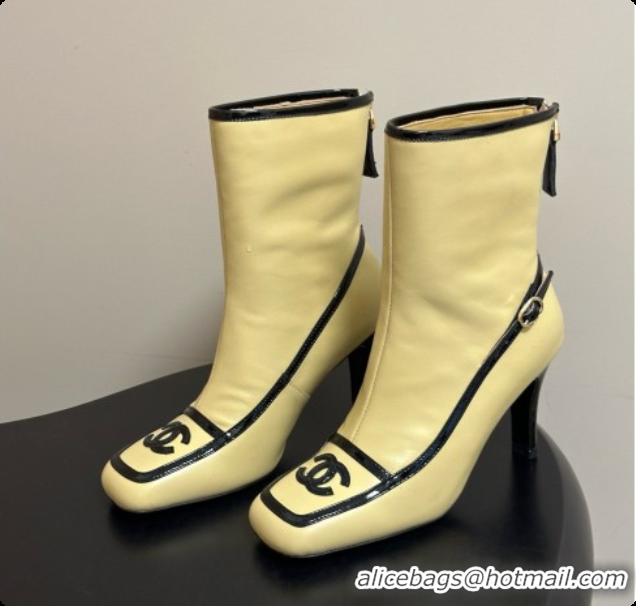 Best Grade Chanel Short Boots in Lambskin & Patent Leather 8.5cm Heel CH090976 Beige 2026