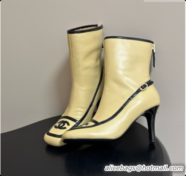 Best Grade Chanel Short Boots in Lambskin & Patent Leather 8.5cm Heel CH090976 Beige 2026