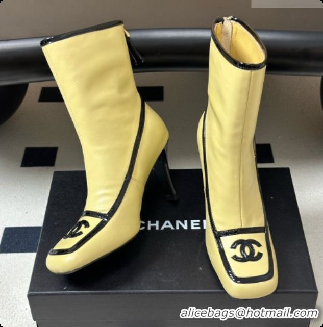 Best Grade Chanel Short Boots in Lambskin & Patent Leather 8.5cm Heel CH090976 Beige 2026