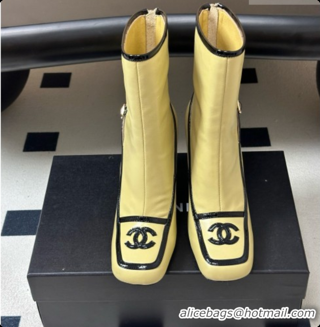 Best Grade Chanel Short Boots in Lambskin & Patent Leather 8.5cm Heel CH090976 Beige 2026