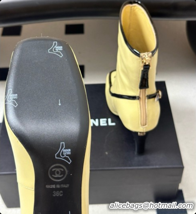 Best Grade Chanel Short Boots in Lambskin & Patent Leather 8.5cm Heel CH090976 Beige 2026
