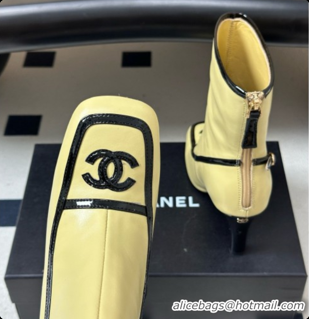 Best Grade Chanel Short Boots in Lambskin & Patent Leather 8.5cm Heel CH090976 Beige 2026